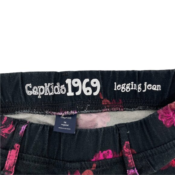 Gap Floral Jegging Girls Size 14 Black Floral Print Jeans Pull On Boho Girly - Picture 3 of 4